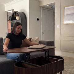 Lift-top coffee table in a living room