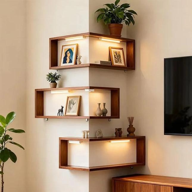 Bamboo Corner Floating Wall Shelf