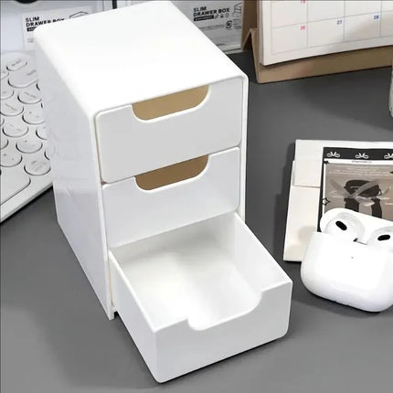 1pc 3-Tier Desktop Organizer with Drawers, Plastic Storage Box for Stationery/School/Office Supplies